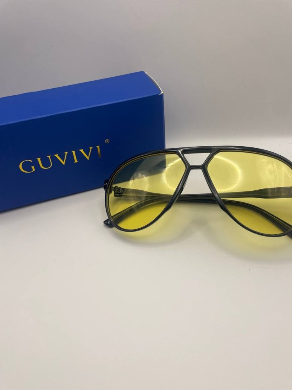 GUVIVI Black Aviator Sunglasses Yellow Lenses - Retro & Indie Style unisex